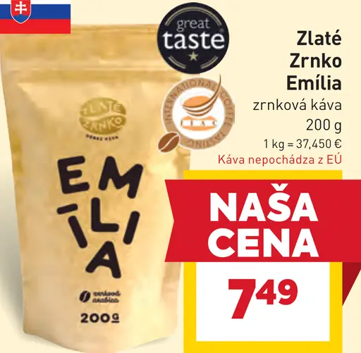 Zlaté Zrnko Emilia zrnková káva