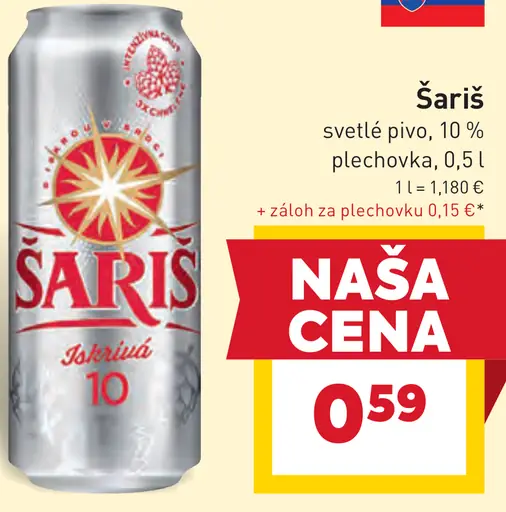 Šariš Svetlé pivo plechovka