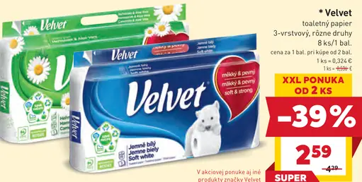 Velvet toaletný papier 3-vrstvový