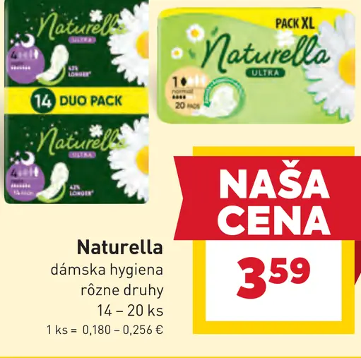 Naturella dámska hygiena rôzne druhy