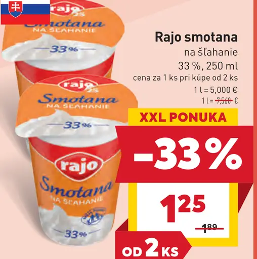 Rajo Smotana na šľahanie 33%