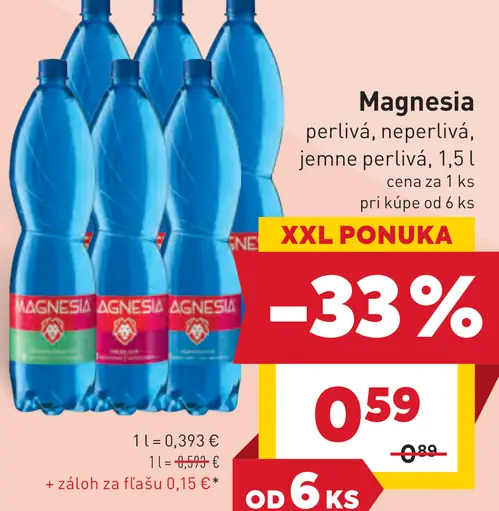 Magnesia perlivá, neperlivá alebo jemne perlivá prírodná minerálna voda