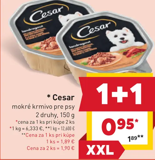 Cesar Kompletné mokré krmivo pre dospelé psy s lahodným hovädzím a kuracím