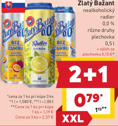 Zlatý Bažant nealkoholický radler rôzne druhy plechovka