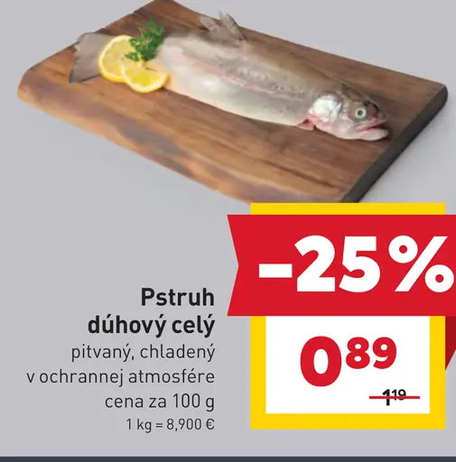 Pstruh dúhový celý pitvaný chladený v ochrannej atmosfére