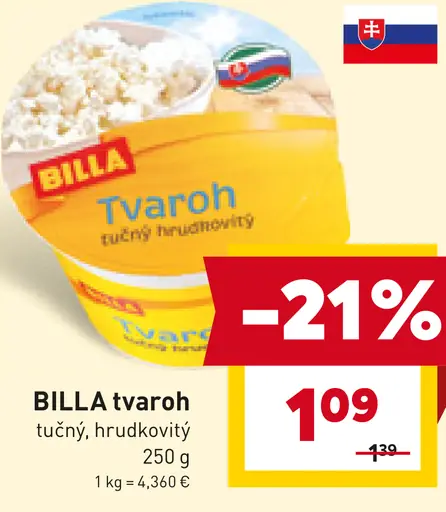 BILLA tvaroh tučný hrudkovitý