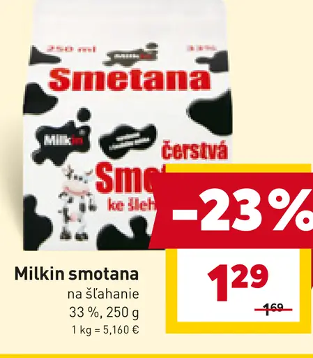 Milkin smotana na šľahanie 33 % čerstvá