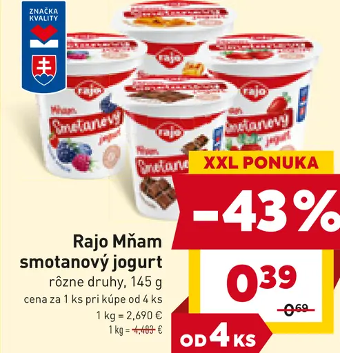 Rajo Mňam smotanový jogurt rôzne druhy