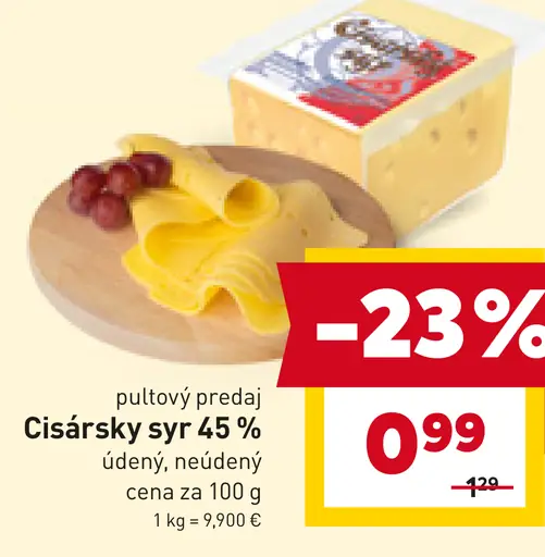 Cisársky syr 45 % údený, neúdený