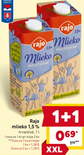 Rajo Trvanlivé mlieko 1,5%