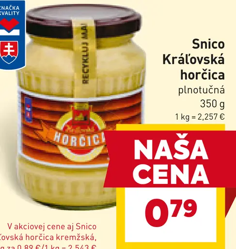 Snico Kráľovská Horčica plnotučná