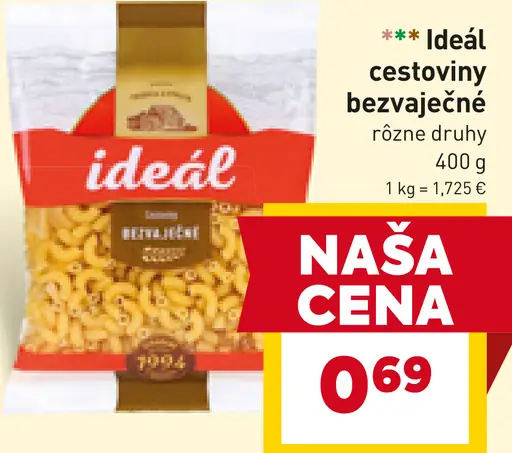 Ideál cestoviny bezvaječné rôzne tvary