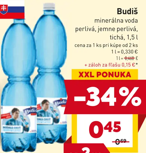Budiš minerálna voda perlivá, jemne perlivá, tichá