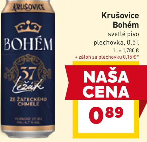 Krušovice Bohem svetlé pivo plechovka