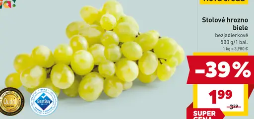 Bon Via stolové hrozno biele bezjadierkové