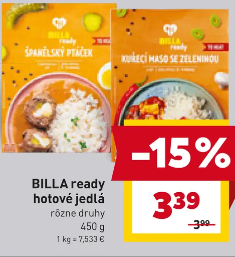 BILLA ready hotové jedlá rôzne druhy