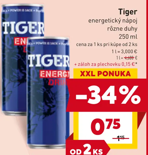 Tiger energetický nápoj rôzne druhy plechovka