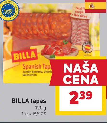 BILLA tapas Spanish tapas selection chorizo, salchichon, chorizo extra