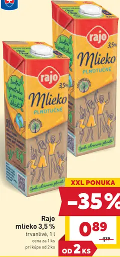 Rajo mlieko polotučné trvanlivé 3,5 %
