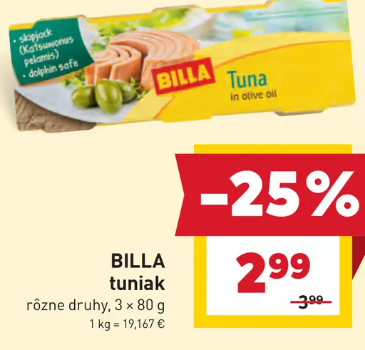 Billa tuniak v olivovom oleji rôzne druhy