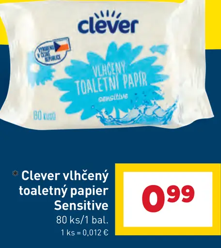 Clever vlhčený toaletný papier Sensitive