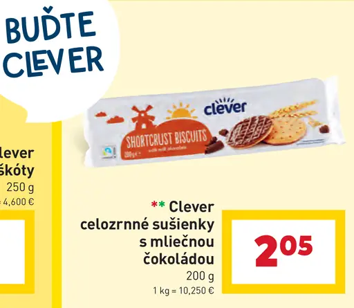 Clever celozrnné sušienky s mliečnou čokoládou