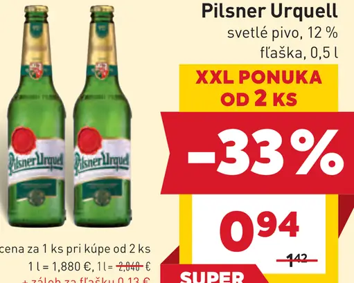 Pilsner Urquell pivo fľaša