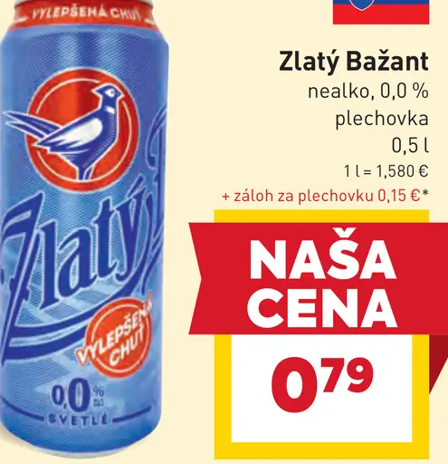 Zlatý Bažant nealko 0,0 % plechovka