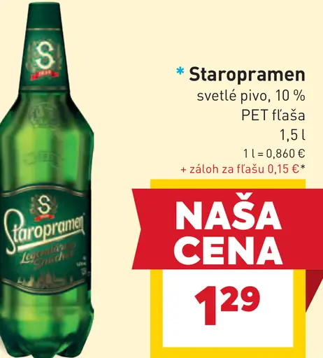 Staropramen svetlé pivo PET fľaša