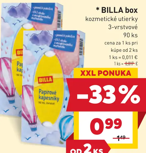 BILLA Box kozmetické utierky 3-vrstvové