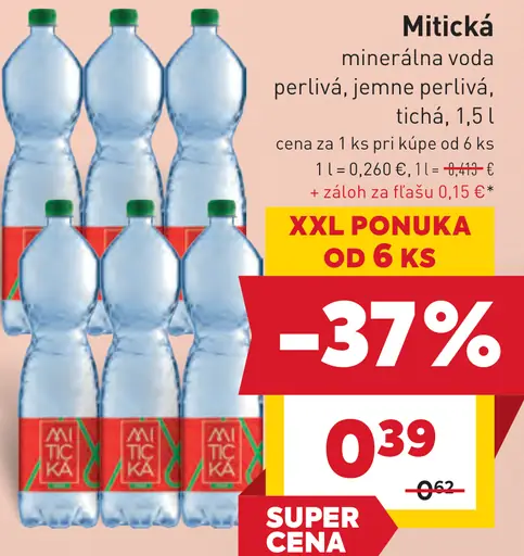 Mitická minerálna voda perlivá, jemne perlivá, tichá
