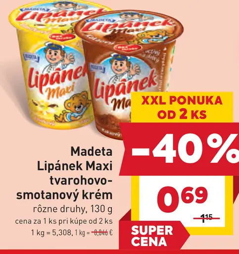 Madeta Lipánek Maxi tvarohovo-smotanový krém rôzne druhy