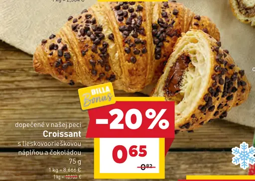 Croissant s lieskovoorieškovou náplňou a čokoládou