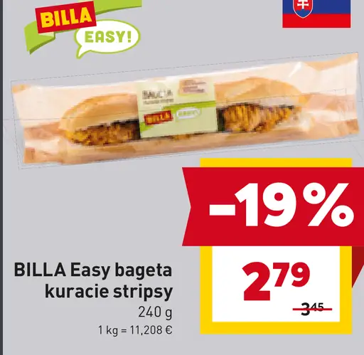 BILLA Easy bageta kuracie stripsy