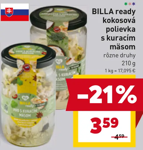 BILLA ready kokosová polievka s kuracím mäsom