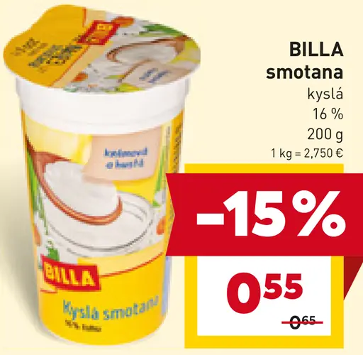 BILLA smotana kyslá 16%