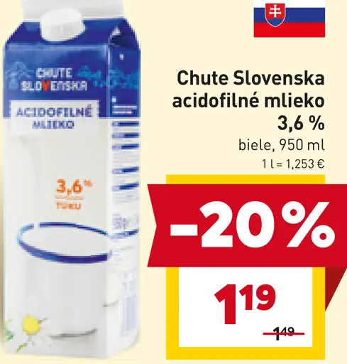 Chute Slovenska acidofilné mlieko 3,6 % biele