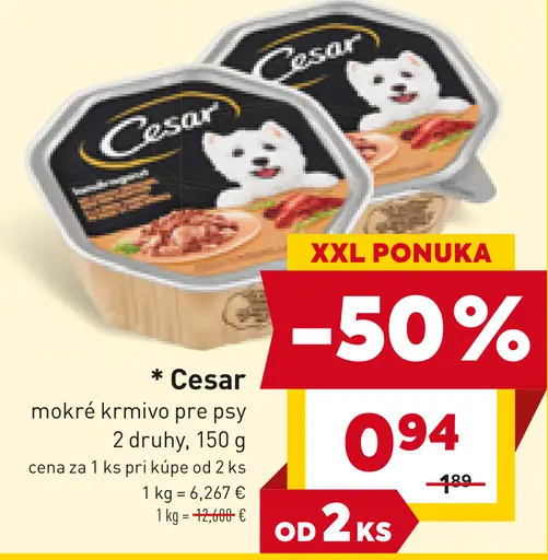 Cesar Kompletné mokré krmivo pre dospelé psy s lahodným hovädzím a kuracím