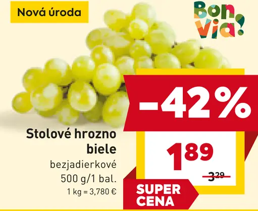 Bonvia stolové hrozno biele bezjadierkové