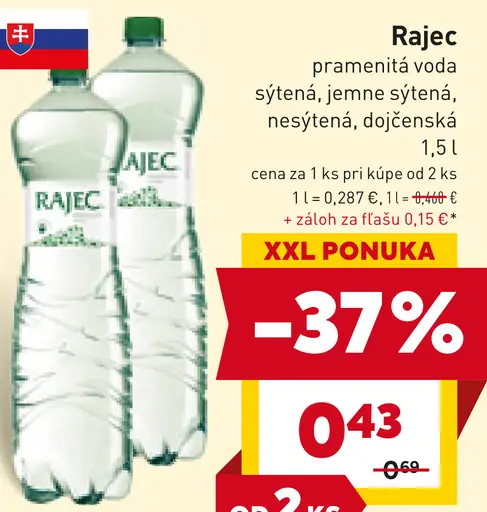 Rajec pramenitá voda sýtená, jemne sýtená, nesýtená, dojčenská