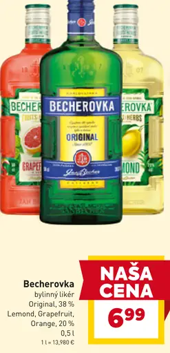 Becherovka bylinný likér Original, Lemon, Grapefruit, Orange
