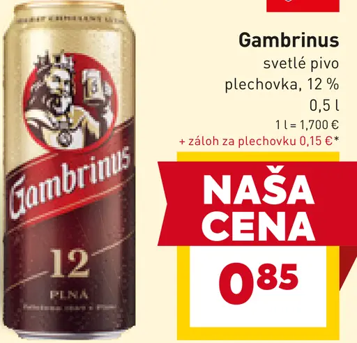 Gambrinus Svetlé pivo 10 % plechovka