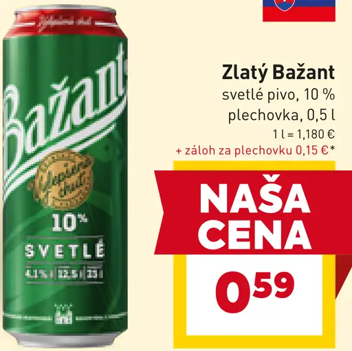 Zlatý Bažant 10% svetlé výčapné pivo plechovka