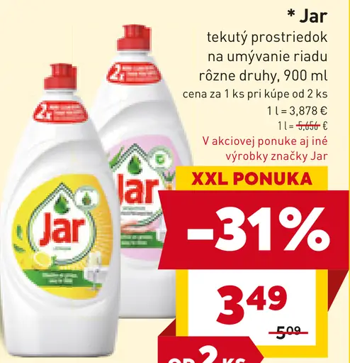 Jar tekutý prostriedok na umývanie riadu vybrané druhy