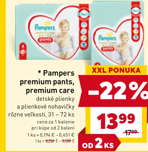 Pampers premium pants, premium care detské plienky a plienkové nohavičky