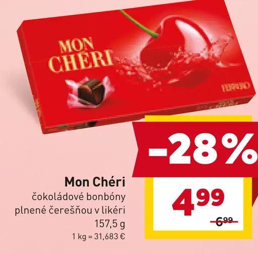 Mon Chéri Čokoládové bonbóny plnené celou čerešňou v likéri