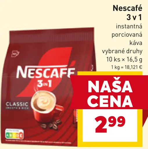 Nescafé 3 v 1 instantná porciovaná káva