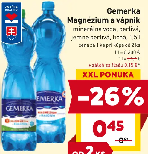 Gemerka Magnézium a vápnik jemne perlivá, perlivá, tichá voda