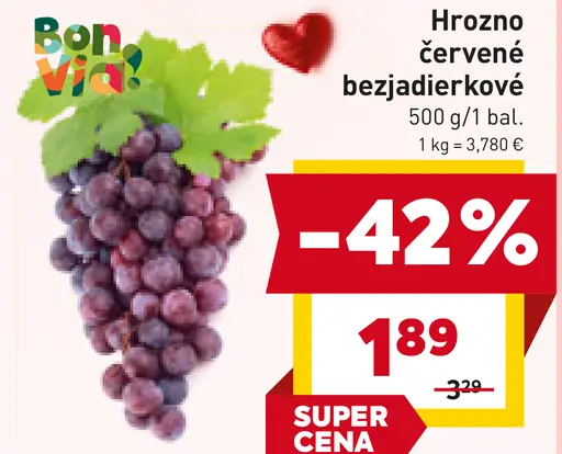 Bon Via hrozno červené bezjadierkové