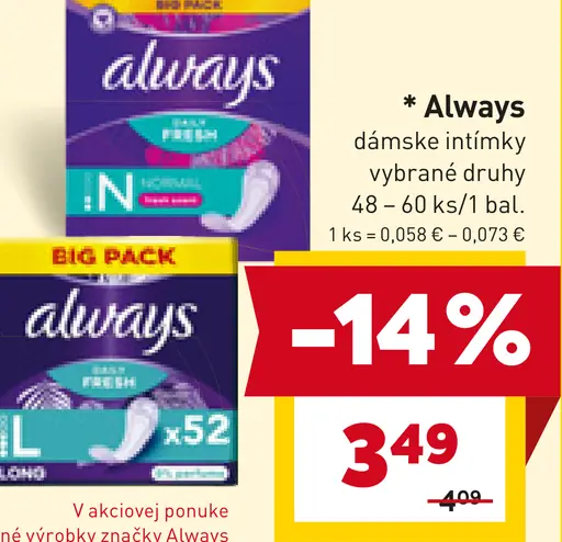Always dámske intímky vybrané druhy
